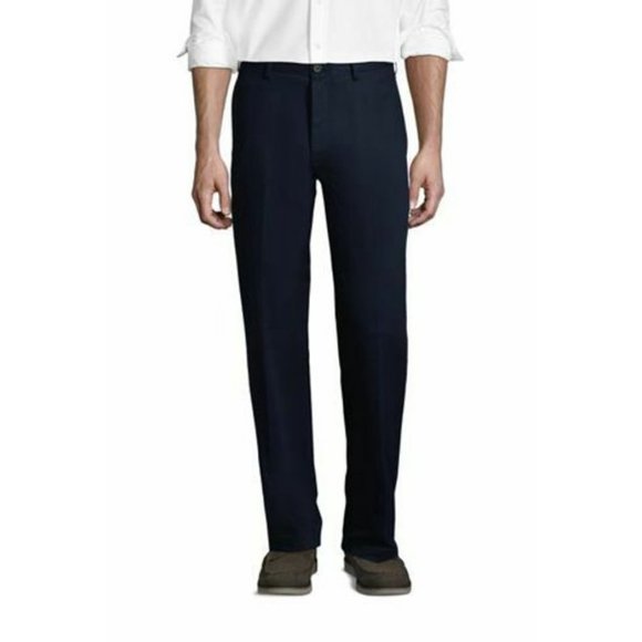 NWT LANDS' END TRADITIONAL FIT NO IRON CHINO PANTS RADIANT NAVY 37- UNHEMMED - Picture 1 of 5